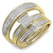 DAZZLING ROCK 0.50 Carat (ctw) 10K Yellow Gold Round Diamond Men's & Women's Micro Pave Engagement Ring Trio Bridal Wedding Band Set 1