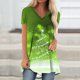 thumbnail image 2 of Camiseta Impresa con Cuello en V de Manga de Raglan de la Parte Trasera Larga Delantera Corta de las Mujeres de Navidad, Vacaciones Informales, 2 of 8