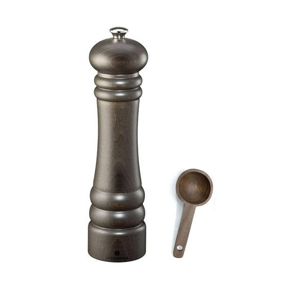 Zassenhaus Berlin Dark Stained Wood Pepper Mill Gift Set, Refillable Grinder, 9.4 Inches - With Wooden Spice Scoop