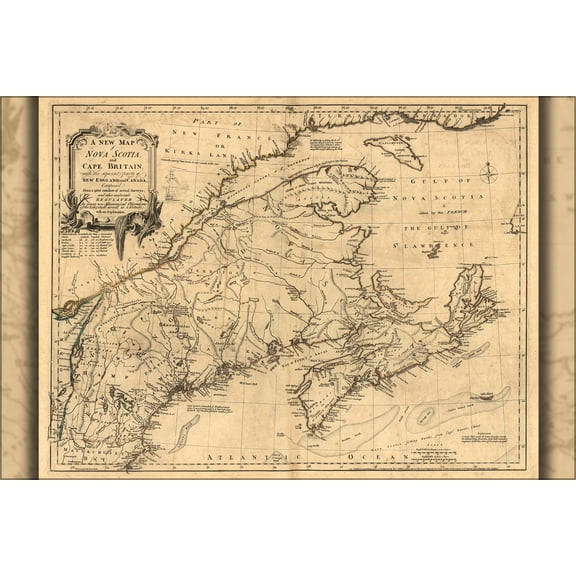 24"x36" Gallery Poster, Map of Nova Scotia and Cape Breton 1768