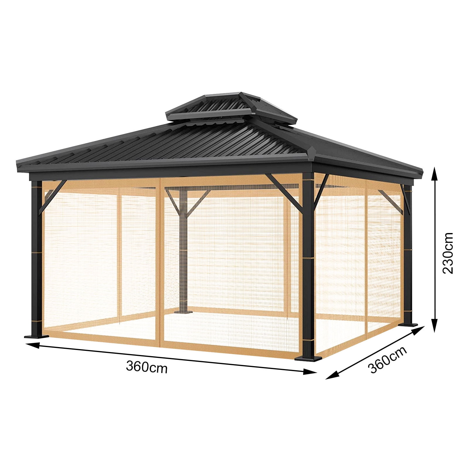 TOPCHANCES Gazebo Universal Replacement Mosquito Netting - Outdoor Gazebo Canopy 4-Panel Screen Walls with Zipper for 12' x 12' Gazebo (Mosquito Net Only)