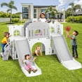 thumbnail image 3 of 9 IN 1 Kids Playset Toddler Double Slides with Basketball Hoop Climber,, Tunnel, Telescope, Storage Space and Non-Slip Steps, Indoor Outdoor Backyard Playground (White&Gray), 3 of 8