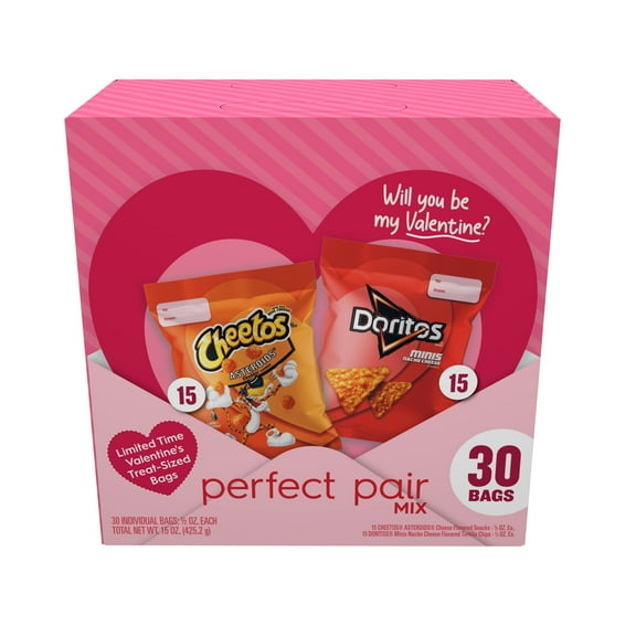 Frito-Lay Doritos and Cheetos Valentines Perfect Pair Mix Variety Pack Snack Chips, 30 Count Multipack