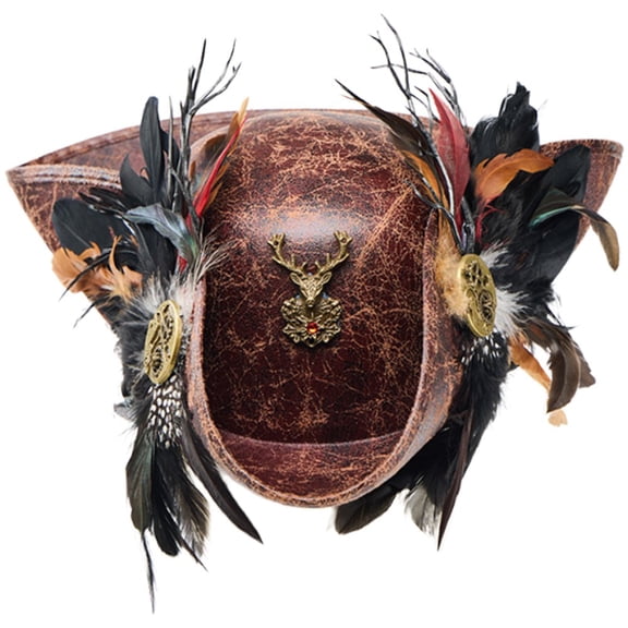 Byfri Tricorne Pirate Hat with Feather Vintage Colonial Style Party Hat 56-58cm