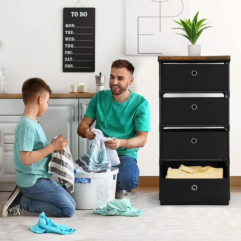 Fabric Storage Dresser 4 Drawers Storage Organizer Black