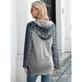 thumbnail image 2 of Two Tone Drawstring Kangaroo Pocket Leopard Print Hoodie for Women, 2 of 3