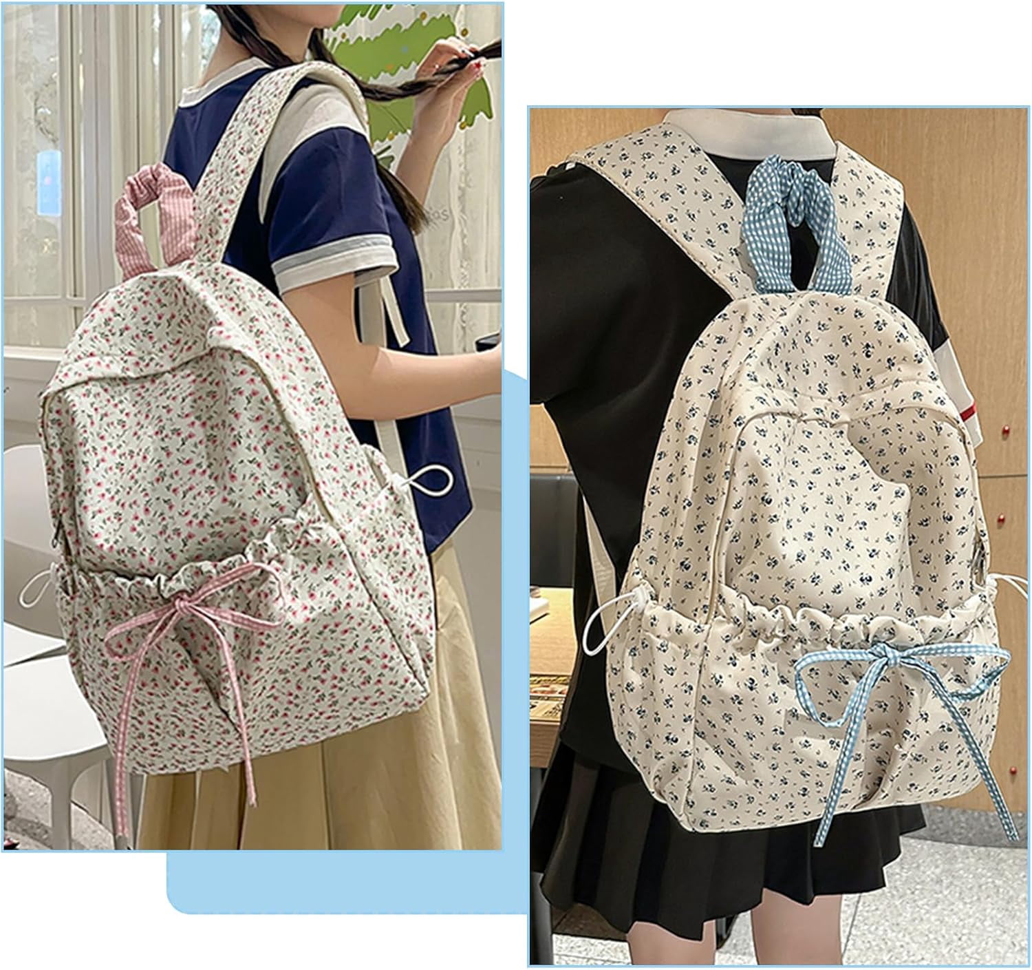Floral Bow Backpack for Women Lightweight Laptop Bookbag College Travel Cute bow backpack for women, cute floral pattern backpack  main image 3
