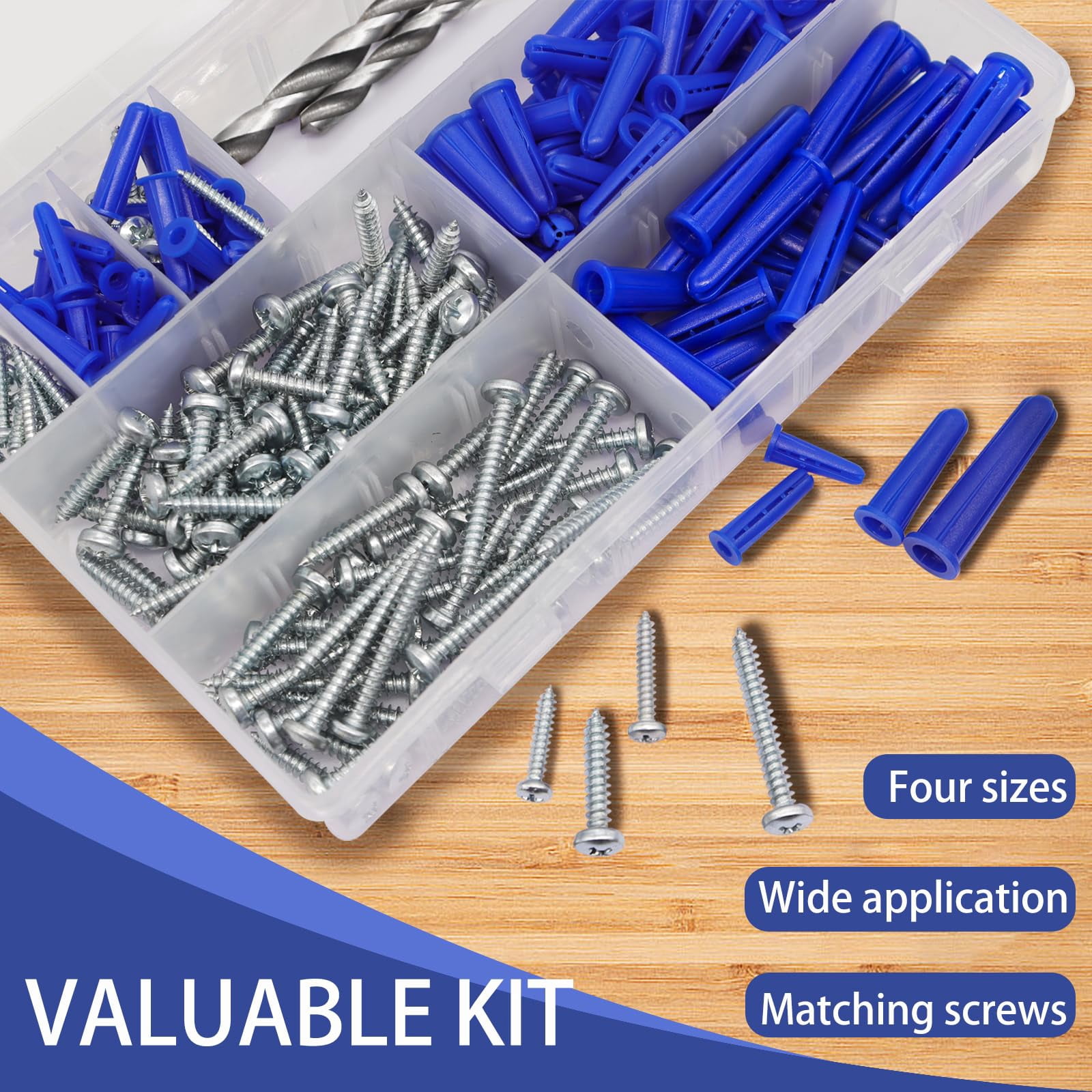 156PCS Self Drilling Drywall Anchors and Screws for Drywall,3 Sizes Nylon Plastic Wall Anchors,13x42mm,15x33mm, 10x33mm,No Pre Drill Hole Preparation Required