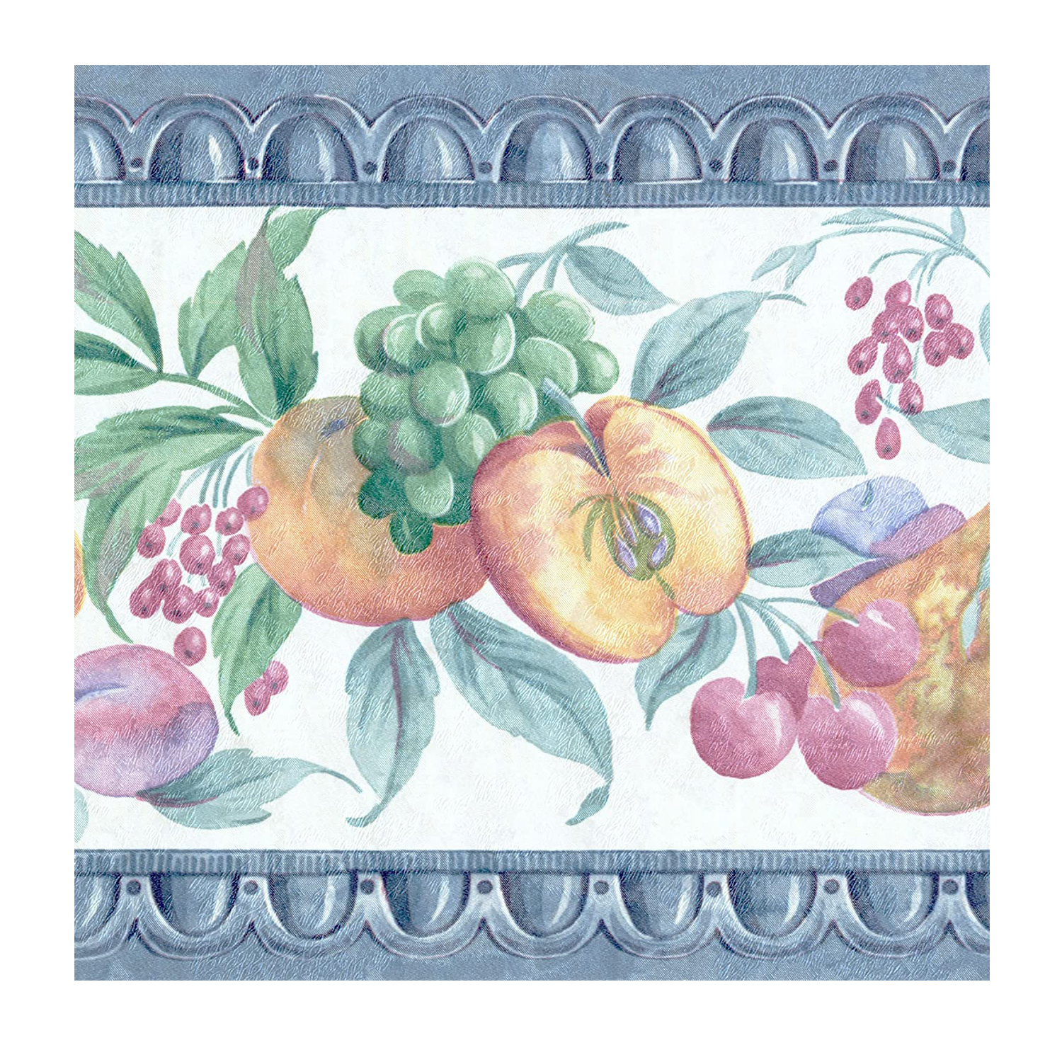 Wallpaper Border Fruits Pattern Grapes Plums Peaches Leaves for Kitchen