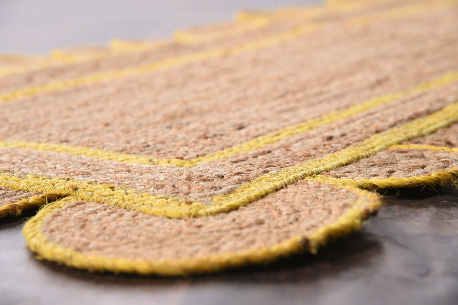 2 x 5 Feet ( 60 cm x 150 cm ) Natural Jute with Yellow Scalloped Area Rugs , Home Decor Rugs