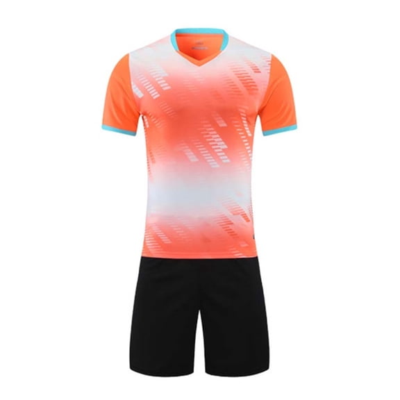 Qingpeng Kids Sports Training Short Sleeve V Neck Printed Top Elastic Waist Shorts Soccer Football Uniform Matching Outfit Set for Kids