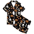 thumbnail image 6 of MEZZALL Kids Halloween Pumpkin Pattern PJs Set Lapel Collar Short Sleeve Shirt Tops Elastic Waist Shorts Girls Nightwear Trendy Pajamas Sets, 6 of 6