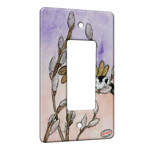 KuzmarK™ 1 Gang Rocker Wall Plate - Tiny Maine Coon Kitty Fairies with Pussywillow Fantasy Cat Art by Denise Every