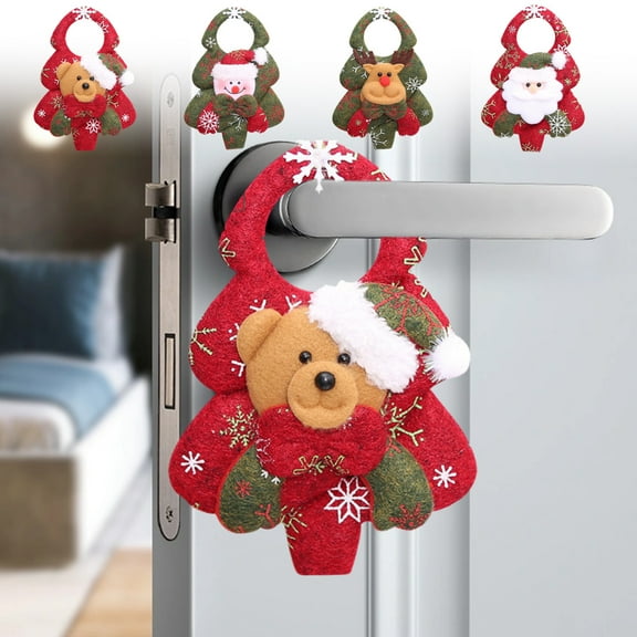 Luoshdecor Christmas Door Hanger Decorations, Cute Plush Santa Snowman Elk Holiday Doorknob Ornament for Home Hotel Bedroom Door Decor 6.3 in