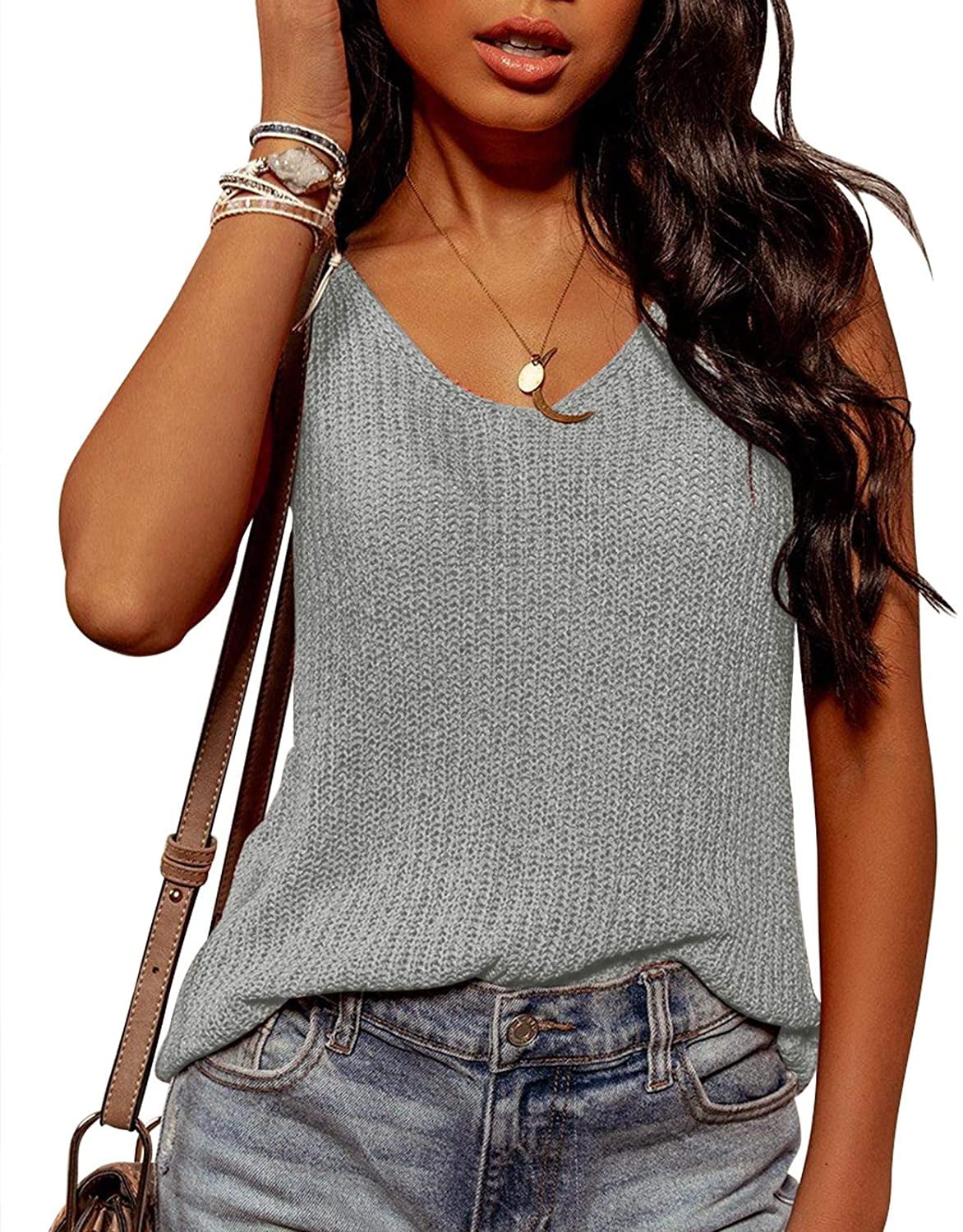 Ybenlow Womens Summer Knit Racerback Tank Tops V Neck Sleeveless Sweater Casual Sheer Vest Shirt Blouses 