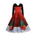 thumbnail image 4 of MAWCLOS Robe Midi Trapèze à Col Ras du Cou pour Femmes, Vacances, Manches Longues, Robe de Noël, Noir, G, 4 of 8