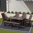 thumbnail image 4 of WestinTrends Ashore 6 Pieces Adirondack Patio Dining Set with Bench, All Weather Poly Lumber Slatted Outdoor Furniture Set, 71" Trestle Table and 4 Adirondack Chair and Outdoor Bench, Dark Brown, 4 of 9