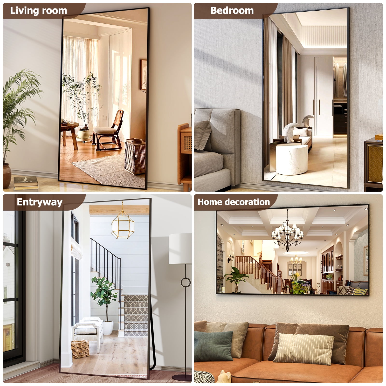 Lumora 76"x 34.5" Full Length Mirror Large Rectangle Floor Mirror Wall-Mounted Leaning Mirror, Black