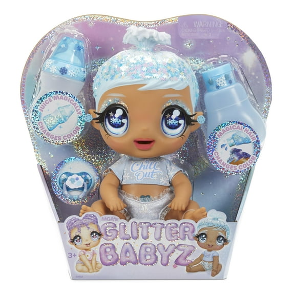 Glitter Babyz January Snowflake Baby (Blue) with 3 Magical Color Changes, Gift Toy for Girls Ages 3 4 5 