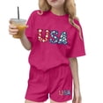 thumbnail image 2 of ITSAME Girls 4th of July Outfits 2-Piece, Crewneck T-Shirts and Shorts USA Print Summer Casual Clothes Set Hot Pink Size 10, 2 of 6