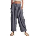 thumbnail image 2 of Womens High Waist Wide Leg Pants Loose Fit Casual Linen Blend Trousers Comfort Gray XL, 2 of 7