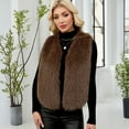thumbnail image 4 of Stichou Women's Autumn Winter Sleeveless Faux Fur Open Front Cardigan Vest Coat Soft Waistcoat Jacket Outwear Coffee S, 4 of 5