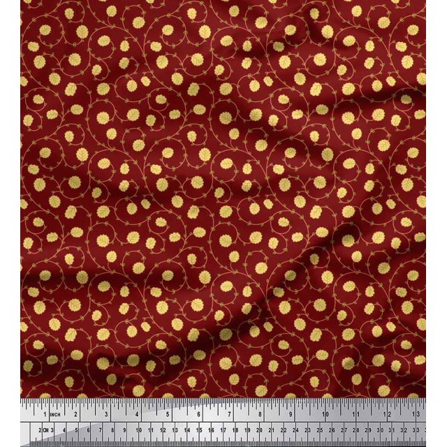 Soimoi Silk Fabric Artistic Leaves Print Fabric by Yard 42 Inch Wide