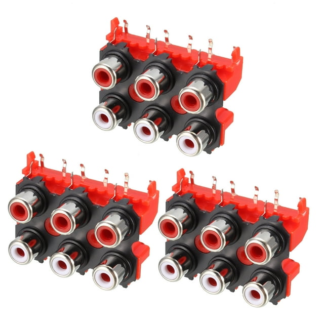Conector de audio y video AV hembra de 6 RCA de montaje en panel PCB rojo de 9 pines, 3Pcs