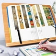 thumbnail image 4 of Bamboo Book Stand,wishacc Adjustable Book Holder Tray and Page Paper Clips-Cookbook Reading Desk Portable Sturdy Lightweight Bookstand-Textbooks Books, 4 of 9