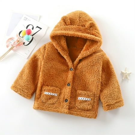 

TOWED22 Baby Fleece Jacket Toddler Boys Girls Cartoon Print Zip Jacket Hooded Trench Lightweight Kids Coats Windbreaker Outdoor Cute Dust Coats Brown
