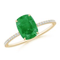 ANGARA Natural Thin Shank Cushion 1.25 ct Emerald Ring with Diamond Accents in 14K Yellow Gold for Women (Size-8x6mm) | May Birthstone, Anniversary, Jewelry Gift for Women | Natural Emerald Ring