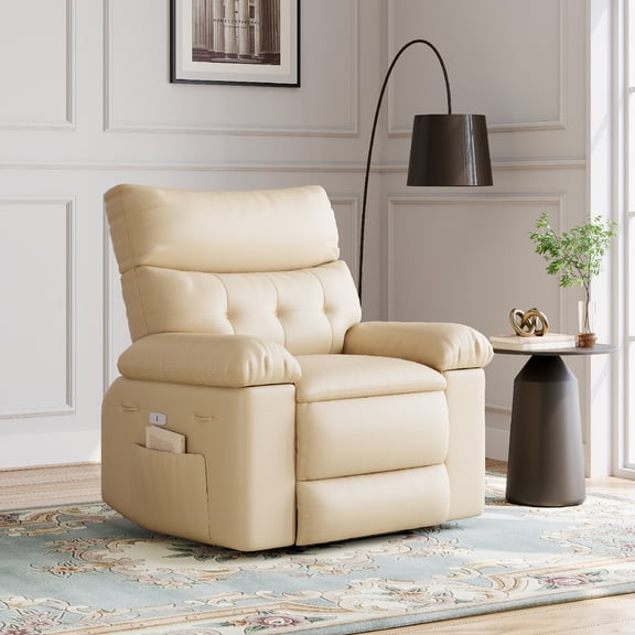 Yiwa Manual Recliner Chair for Living Room, 360 Degree Swivel Massage Recliner Chair with Remote Control, PU Leather Lounge Chair with Side Pocket, Wide Single Sofa Seat
