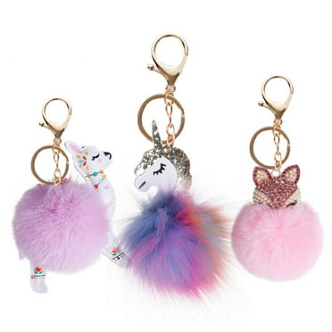 WORGEOUS  3 Pcs Unicorn Bag Charm Fur Ball Pendant Key Decor Small Plush Doll Child