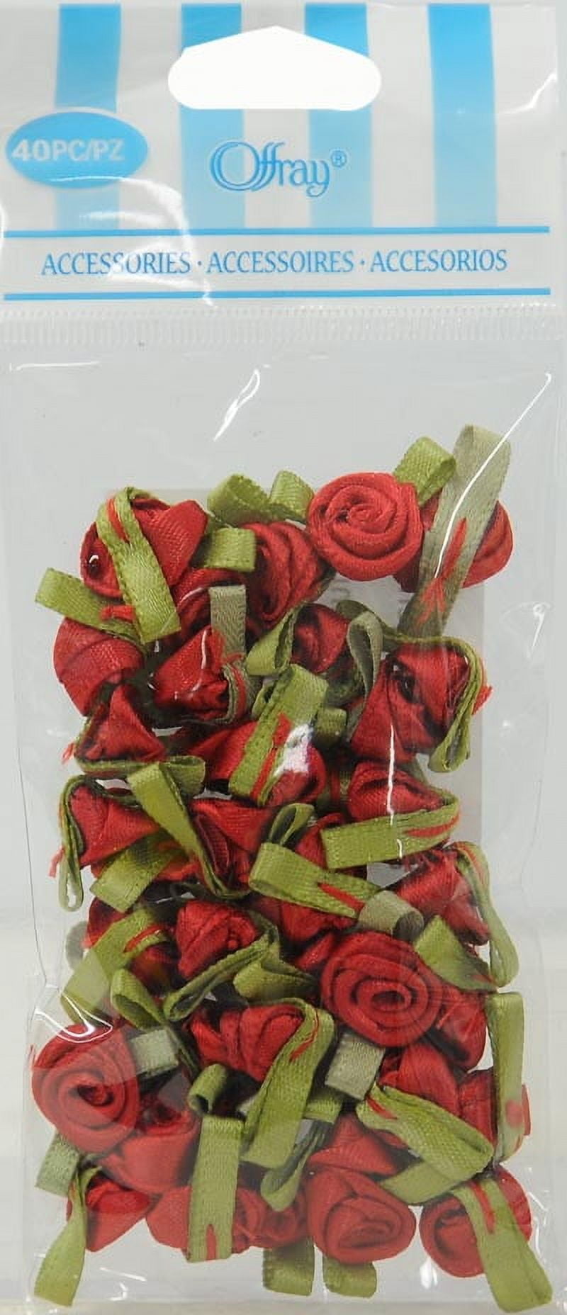 Offray Accessories, Red Value Pack Small Ribbon Rose Accessory for Wedding, Hair Clips, and Scrapbooking, 40 count, 1 Package