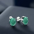 thumbnail image 3 of Gem Stone King 925 Sterling Silver Green Malachite 6-Prongs Stud Earrings for Women Men (4.00 Cttw, Gemstone Birthstone, Oval 8X6MM), 3 of 4