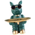 thumbnail image 2 of Estatua de escultura de perro con bandeja y llavero para pasillo, mesa, sala de estar y hogar. B-Verde, 2 of 4
