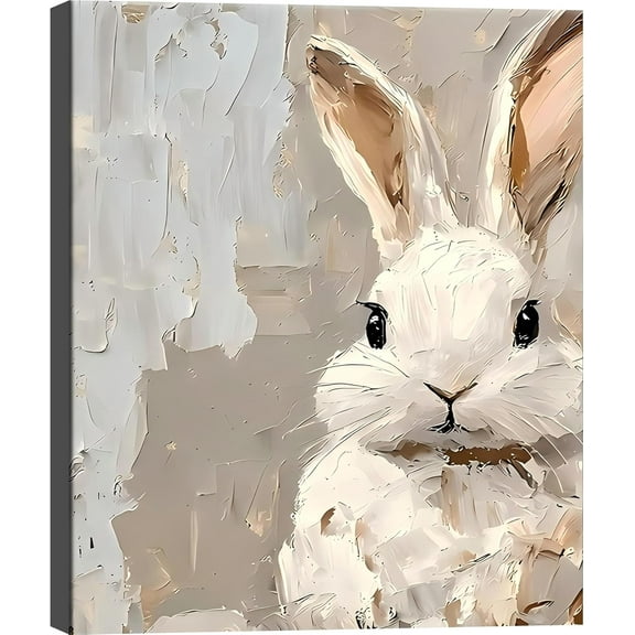 Aaheei Easter Bunny Canvas Painting Print, Cute White Rabbit Poster Wall Art, Canvas Picture for Living Room Bedroom Wall Decor, Artwork Ready to Hang