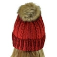 thumbnail image 4 of C.C Thick Cable Knit Faux Fuzzy Fur Pom Fleece Lined Skull Cap Cuff Beanie, Center Patch Red, 4 of 4