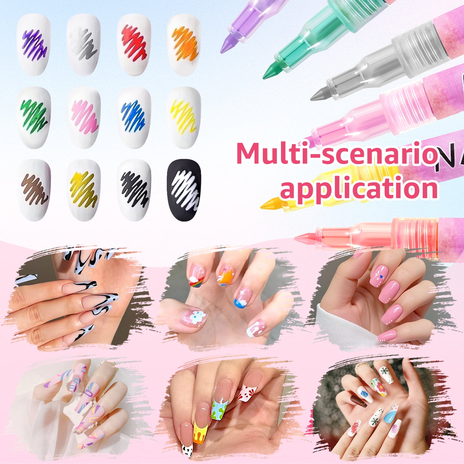Vensio 24-Piece Nail Art Pens Set 12-Color Graffiti Dotting Markers Acrylic Paint Point Liners for DIY Manicure