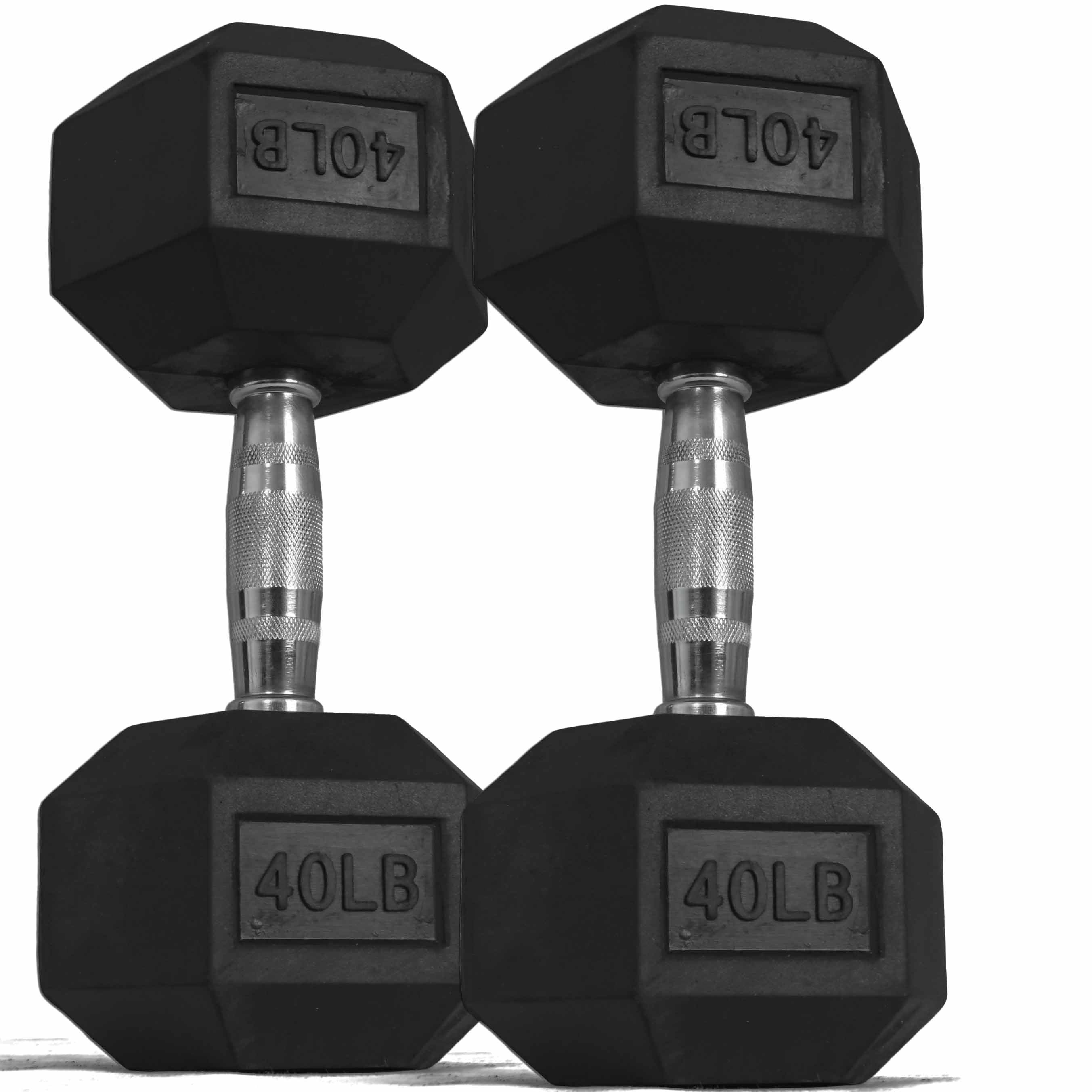 Pair of Black Rubber Coated Hex Dumbbells Iron Metal Home Workout 40 lb x 2