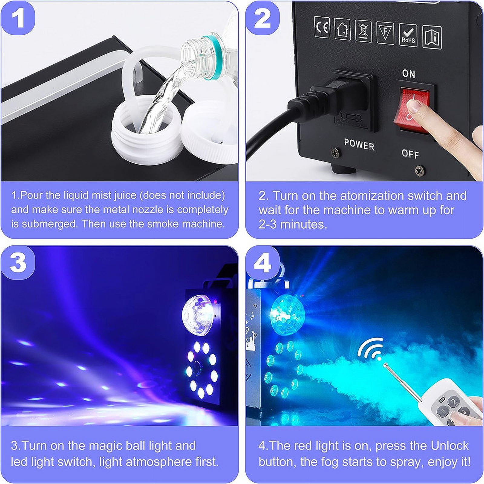 700W 3500 CFM Fog Machine - 9 LED Disco Ball Lights, Wireless Remote & Preheating Light, Ideal for Halloween, Christmas, Weddings & Parties