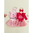 thumbnail image 3 of BemeyourBBs Newborn Baby Girl First Valentines Day Outfit Long Sleeve Letter Romper Heart Tulle Tutu Skirt Set Bow Headband 3 Pcs Spring Clothes Set, 3 of 9