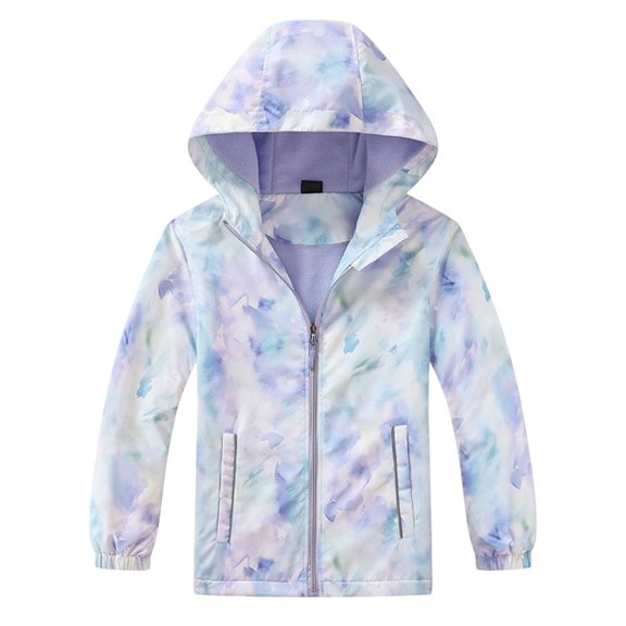 CPNG Girls and Boys Hooded Jacket Tie Dye Full Zip Rainproof Windproof Windbreaker Coat Kids Lightweight Outdoor Jacket