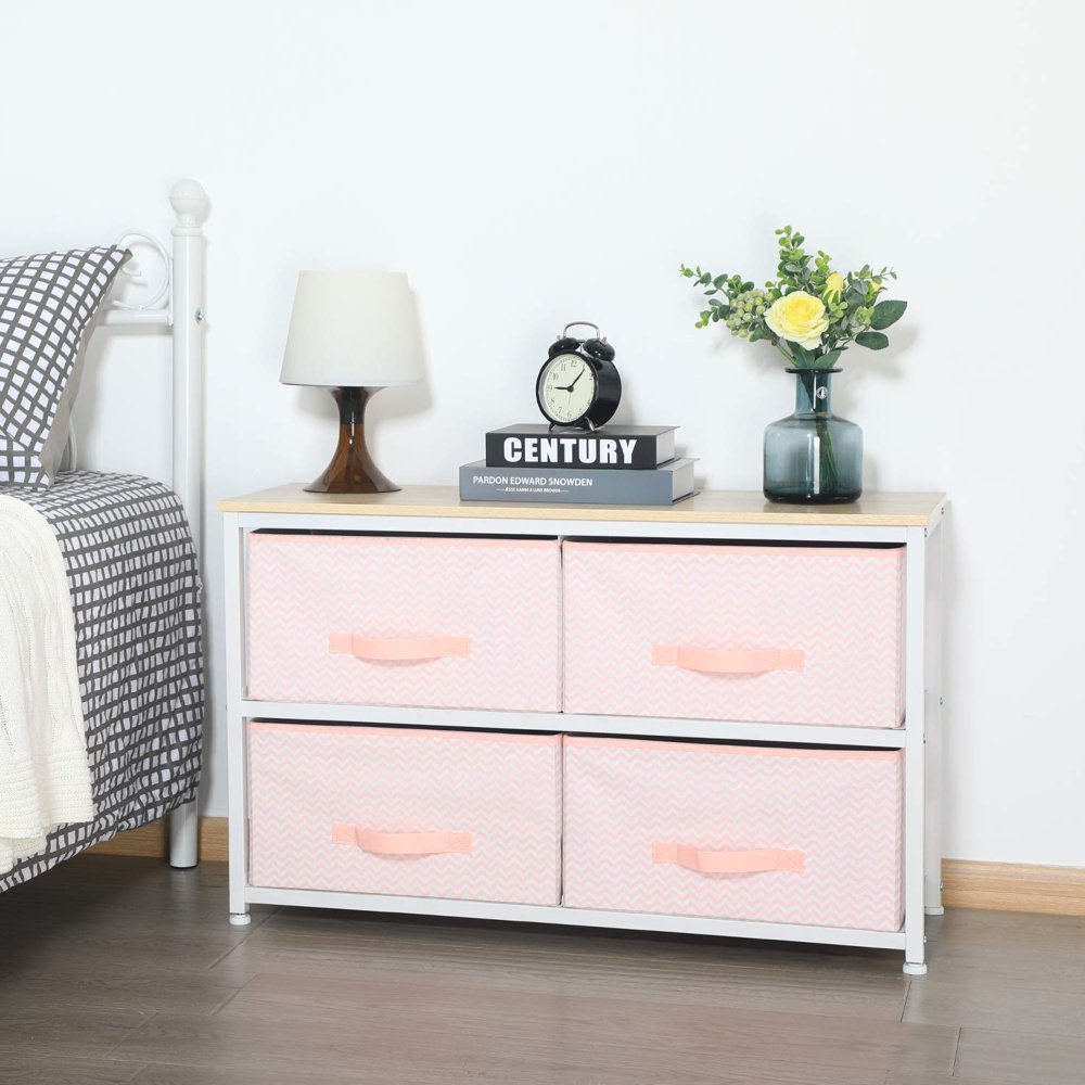 HOMY CASA Dresser Storage 4 Drawers Storage Bedroom Steel Frame Fabric Dressers Drawers for