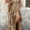 Khaki, variant on Women's Floral Maxi Dress V-Neck Short Sleeve Smocked Waist Dress, High Waist Summer Fall Boho Chic Long Dress, M