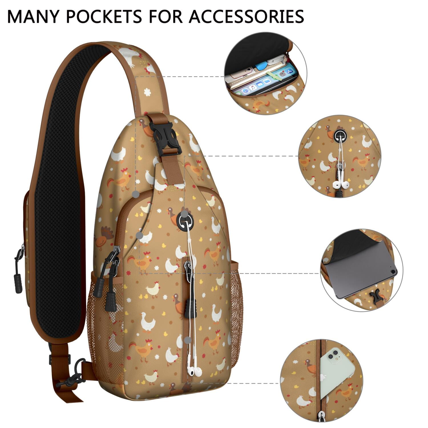 Cute Polar Bear Print Sling Backpack – Lightweight, Anti-theft Pocket, Water-resistant – Cartoon Winter Forest Travel Chest Bag with Artistic Design