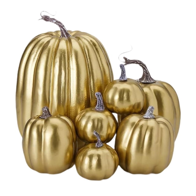 Lipstore 7Pcs Assorted Artificial Pumpkins Embellishment Photo Props Halloween Decoration Gold