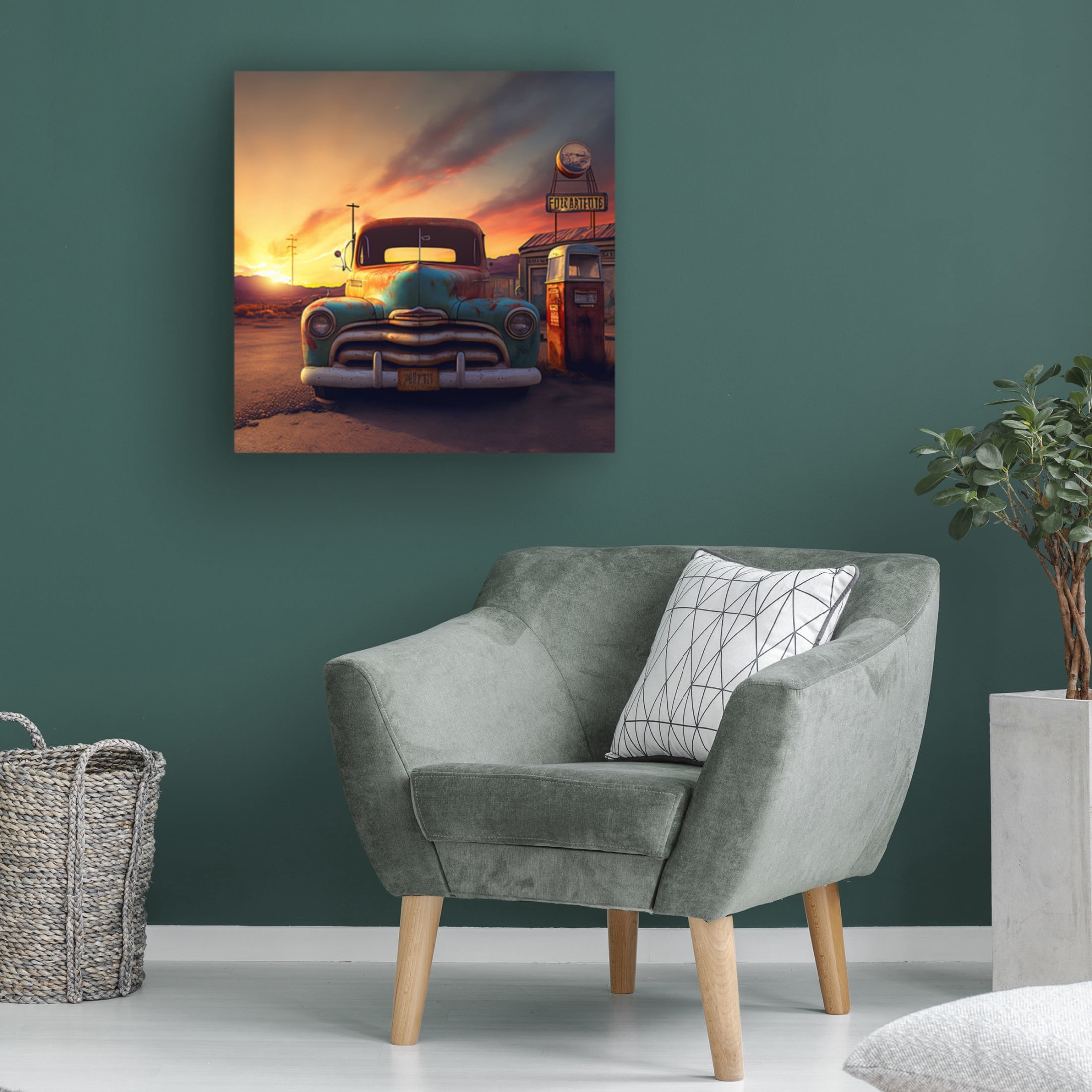 Canvas Wall Art - Ray Heere 'Route 66 3' Wall Art for Living Room, Bedroom, or Office Décor by Trademark Fine Art - 14 x 14 Inches