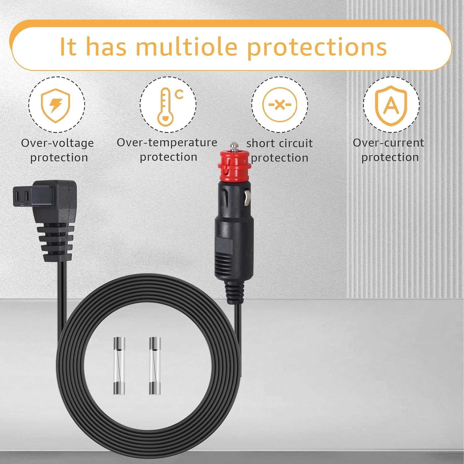 mistyhony DC 12V/24V Car Refrigerator Power Cord, 10FT 16AWG Pure Copper Portable Freezer Charging Cable with Multi-Protection, Male-to-Female Plug for Most Car Fridge Brands