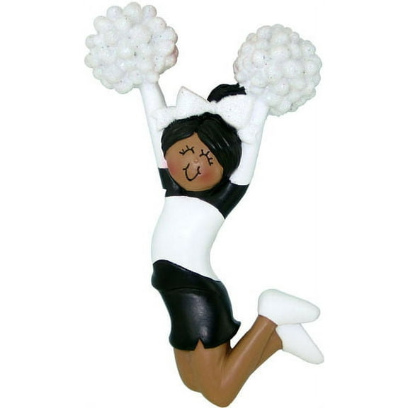 Cheerleader Black Uniform, Female African-American Personalized Christmas Ornament